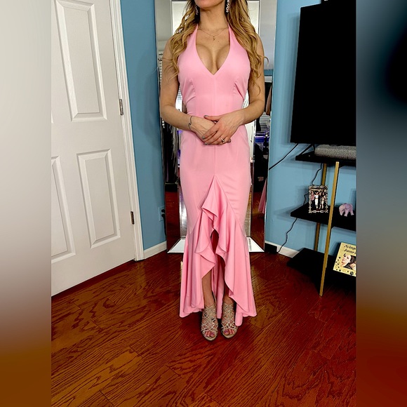 NWOT sexy light pink X by NBD high low halter gown. - Picture 1 of 9